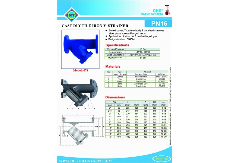 LỌC Y OHO MODEL 078 PN 16
